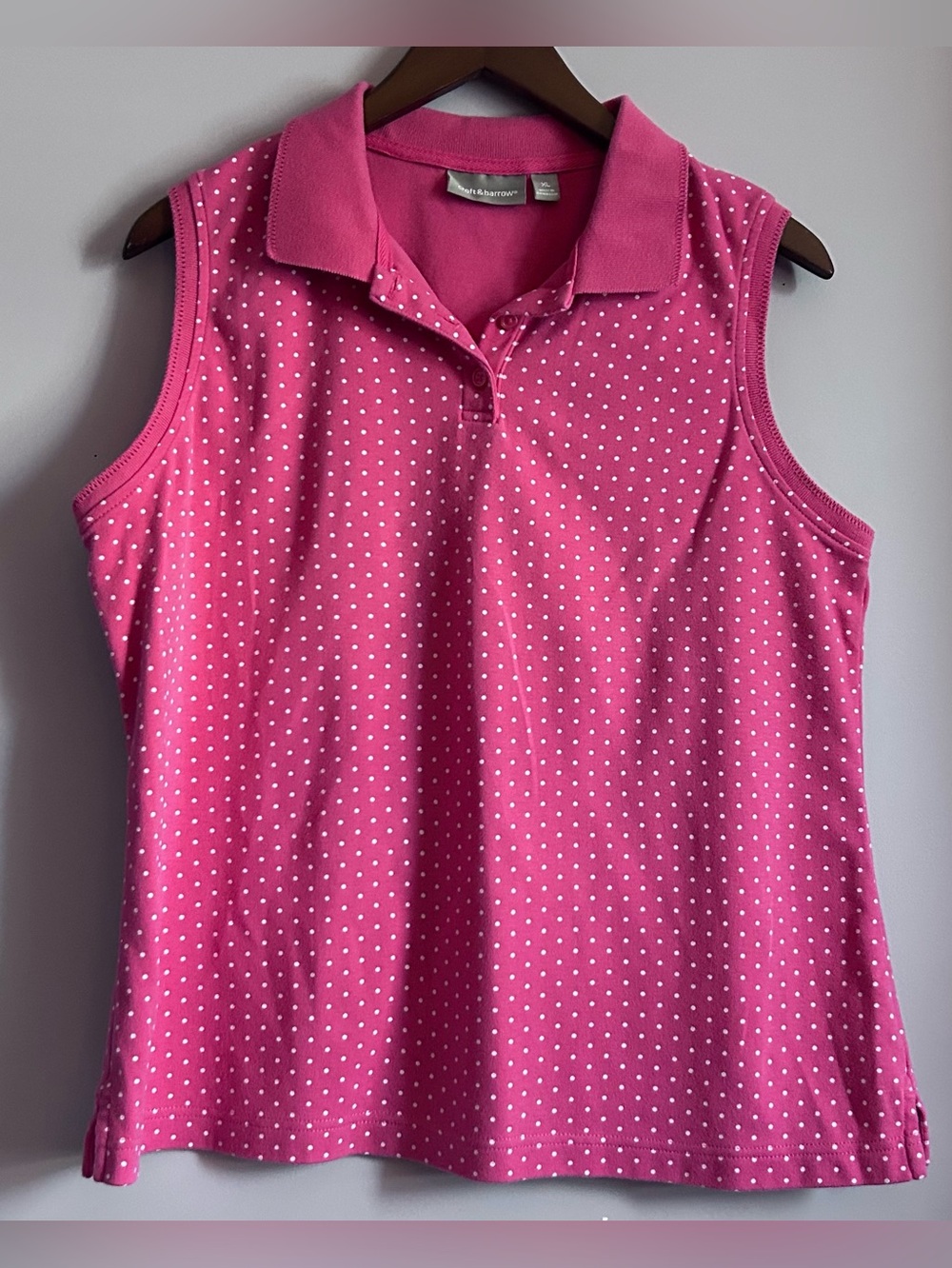 Croft & Barrow Sleeveless Pink and White Polka Dot Polo Size XL
